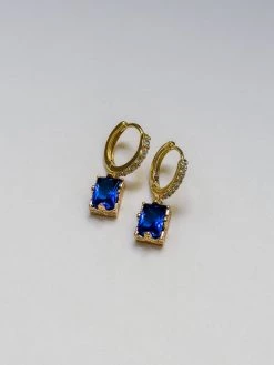 Gabi The Label Rectangular Gemstone Pavé Huggies - Royal Blue EARRINGS