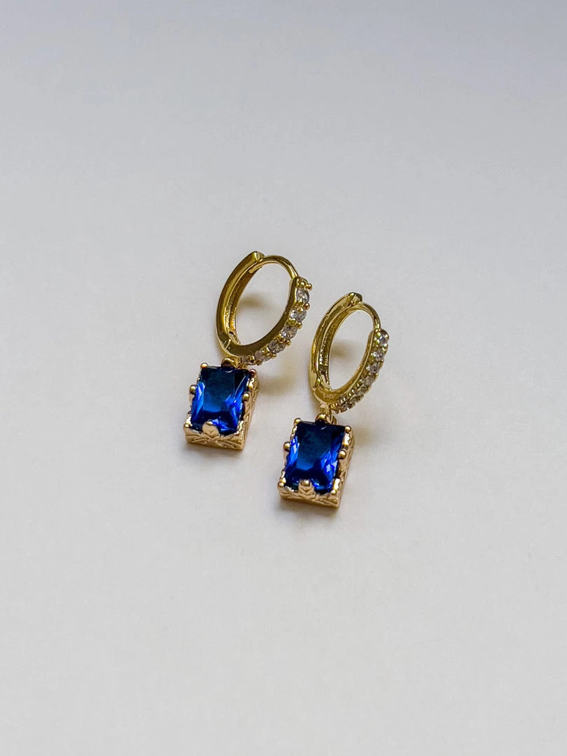 Gabi The Label Rectangular Gemstone Pavé Huggies - Royal Blue EARRINGS
