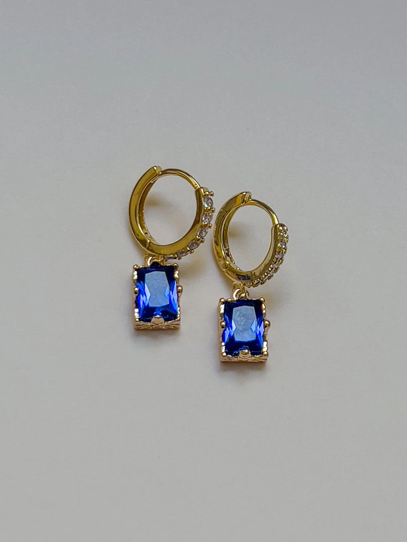 Gabi The Label Rectangular Gemstone Pavé Huggies - Royal Blue EARRINGS