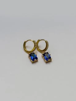 Gabi The Label Rectangular Gemstone Pavé Huggies - Royal Blue EARRINGS