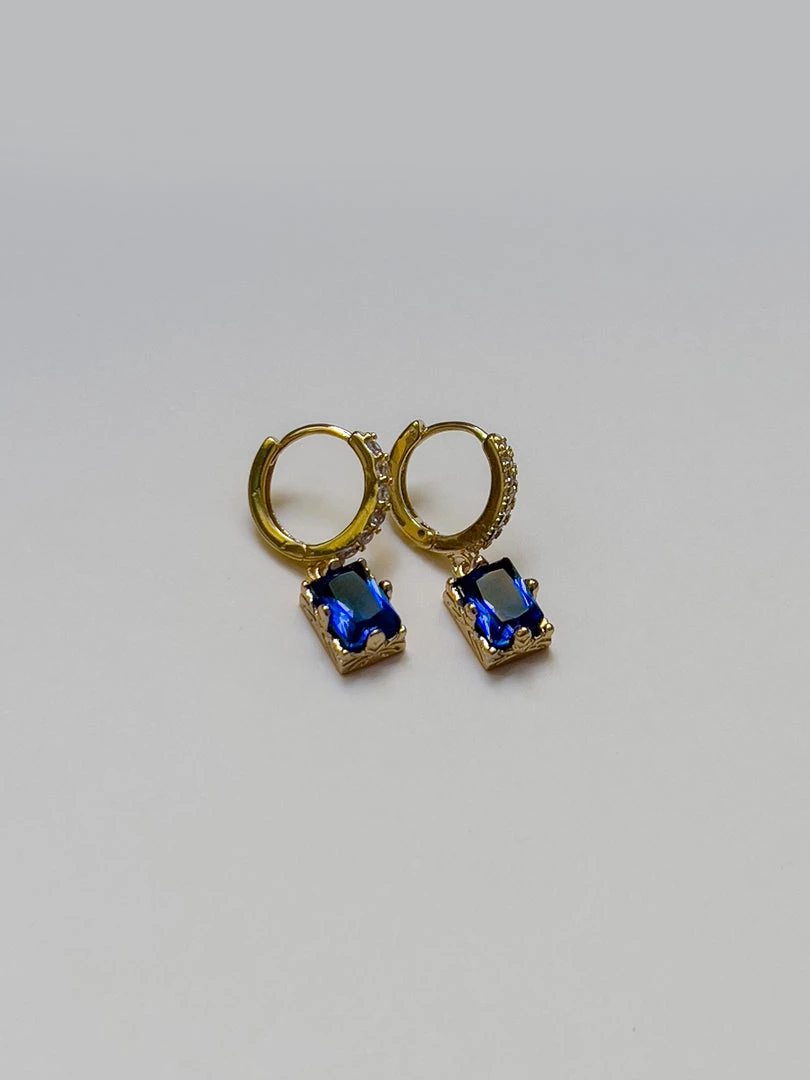 Gabi The Label Rectangular Gemstone Pavé Huggies - Royal Blue EARRINGS