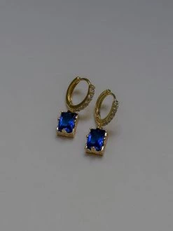 Gabi The Label Rectangular Gemstone Pavé Huggies - Royal Blue EARRINGS