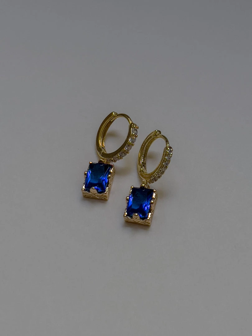 Gabi The Label Rectangular Gemstone Pavé Huggies - Royal Blue EARRINGS