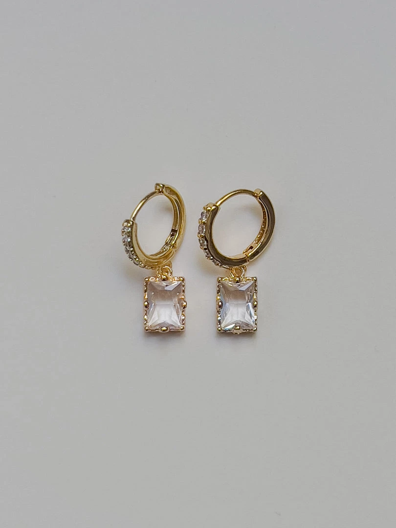 Gabi The Label EARRINGS Rectangular Gemstone Pavé Huggies - Clear