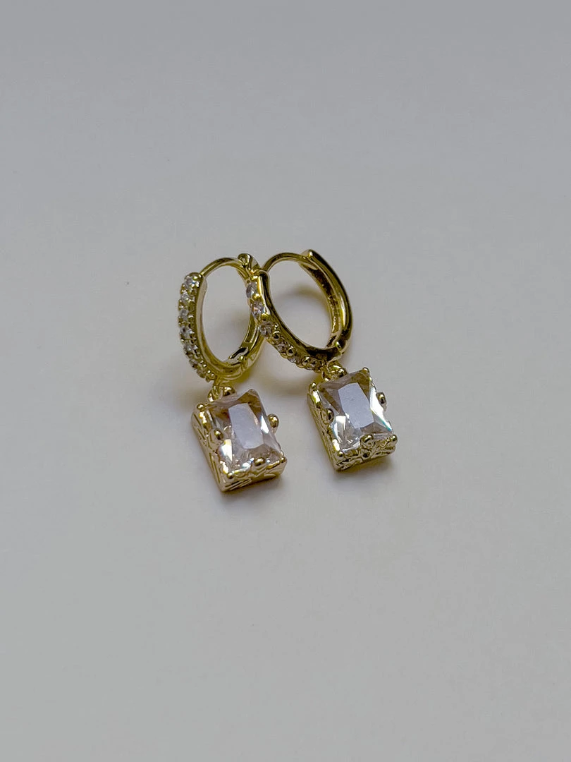 Gabi The Label EARRINGS Rectangular Gemstone Pavé Huggies - Clear