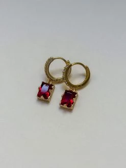 Gabi The Label Rectangular Gemstone Pavé Huggies - Garnet Red EARRINGS