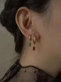 Gabi The Label EARRINGS ILLUMINATE Hoops - Garnet Red *18K Gold-plated