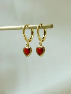 Gabi The Label EARRINGS Heart Gem Huggies - Red