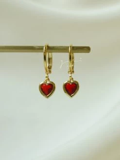 Gabi The Label EARRINGS Heart Gem Huggies - Red