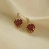 Gabi The Label EARRINGS Jewel Heart Earstuds - Red *18K Gold-plated