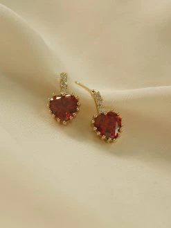 Gabi The Label EARRINGS Jewel Heart Earstuds - Red *18K Gold-plated