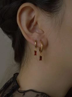 Gabi The Label EARRINGS ILLUMINATE Hoops - Garnet Red *18K Gold-plated