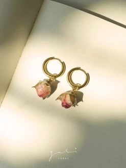 Gabi The Label Dried Flower Stainless Steel Small Hoops - Red EARRINGS