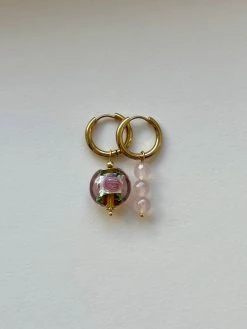 Gabi The Label Art Glass & Semi-Precious Stones Mismatched Hoops EARRINGS