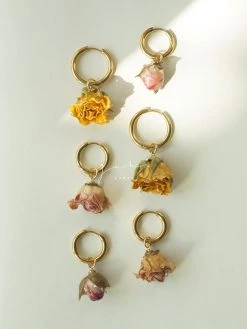 Gabi The Label Dried Flower Stainless Steel Hoops - Yellow EARRINGS