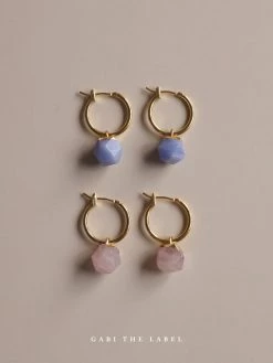 Gabi The Label EARRINGS Little Stone Hoops - Cornflower Blue *18K Gold-plated