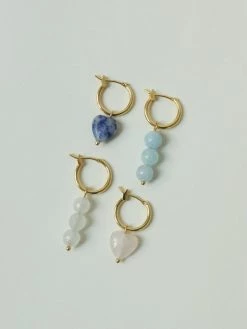 Gabi The Label EARRINGS Little Stone Heart Mismatched Hoops - Pink/White