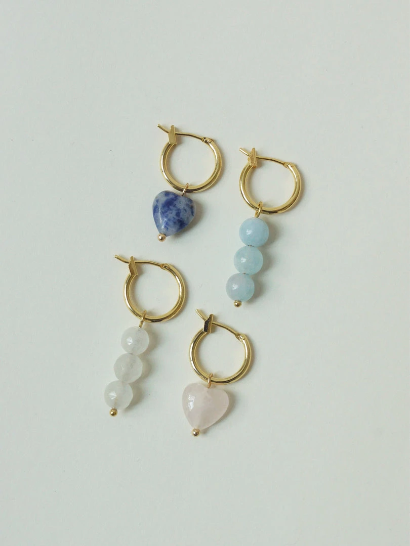 Gabi The Label Little Stone Heart Mismatched Hoops - Blue