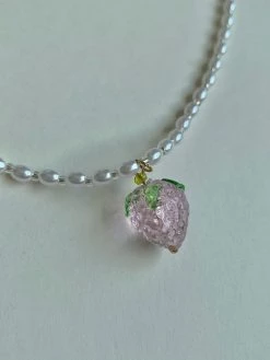 Gabi The Label Pearl Necklace With Strawberry & Flower Pendant