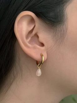Gabi The Label Teardrop Stainless Steel Hoops - Rose Quartz