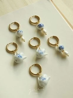 Gabi The Label Ceramic Teapot Mismatched Hoop Earrings