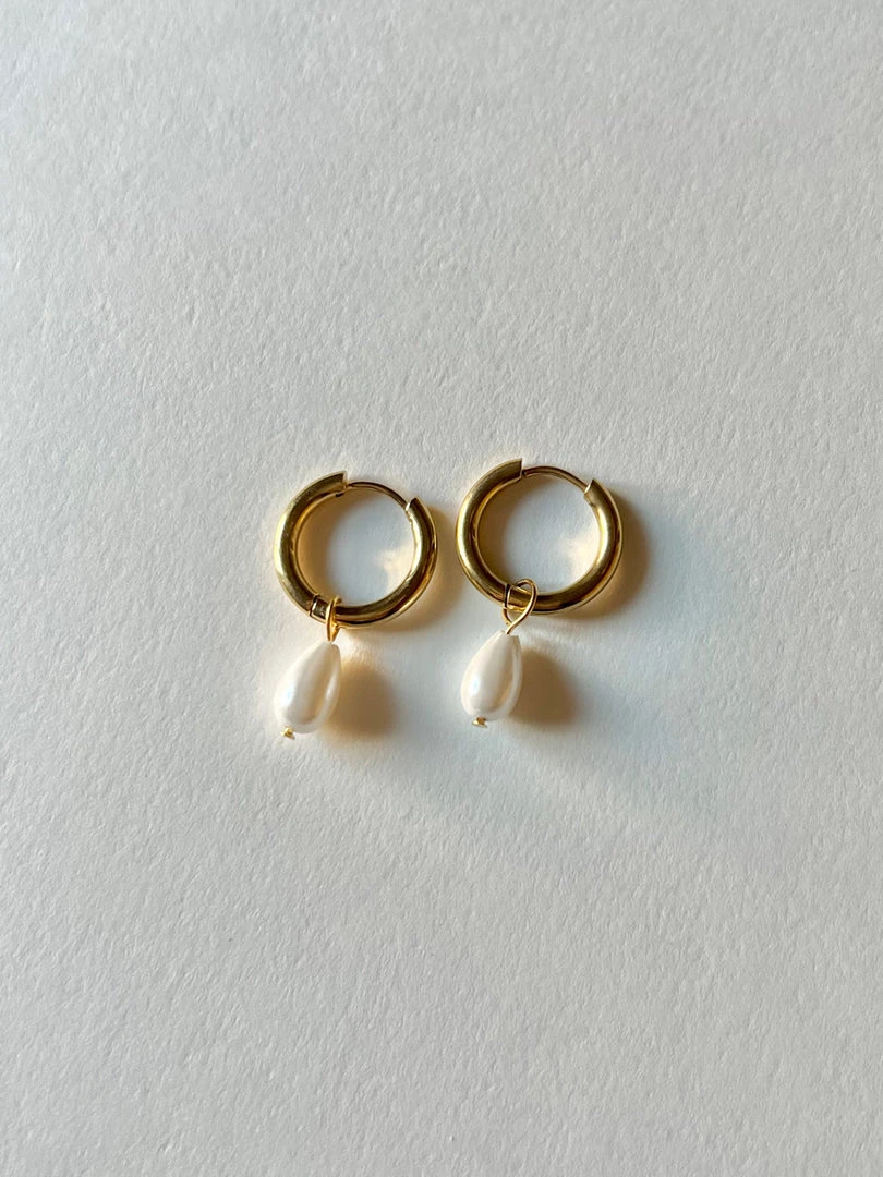 Gabi The Label Teardrop Stainless Steel Hoops - Pearls Mini