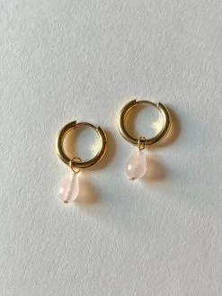 Gabi The Label Teardrop Stainless Steel Hoops - Rose Quartz