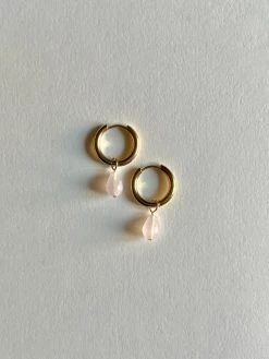 Gabi The Label Teardrop Stainless Steel Hoops - Rose Quartz