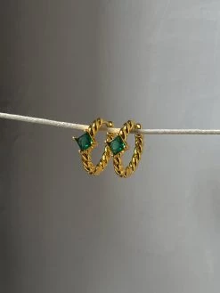 Gabi The Label Twist Gemstone Huggies - Emerald Green