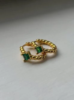 Gabi The Label Twist Gemstone Huggies - Emerald Green