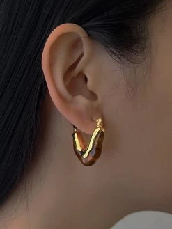 Gabi The Label EARRINGS Chunky Resin V-shaped Hoops - Brown