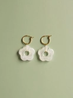 Gabi The Label EARRINGS Little Flower Hoops - Marbled White *18K Gold-plated