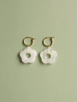 Gabi The Label EARRINGS Little Flower Hoops - Marbled Oat *18K Gold-plated