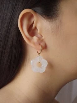 Gabi The Label EARRINGS Little Flower Hoops - Marbled White *18K Gold-plated