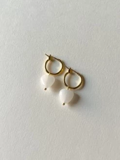 Gabi The Label White Jade Heart Hoop Earrings