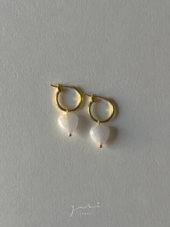 Gabi The Label White Jade Heart Hoop Earrings