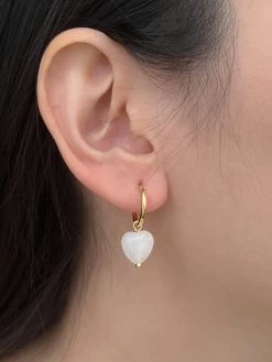 Gabi The Label White Jade Heart Hoop Earrings