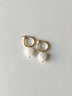Gabi The Label White Jade Heart Hoop Earrings