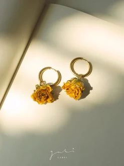 Gabi The Label Dried Flower Stainless Steel Hoops - Yellow EARRINGS